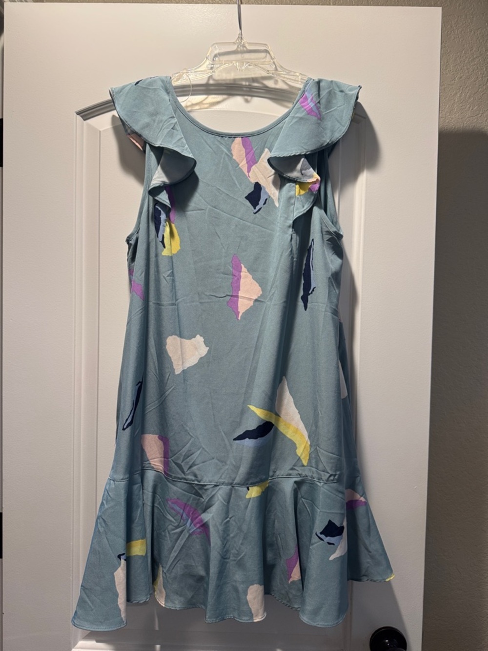 entro Light Blue Ruffle-Shoulder Print Dress